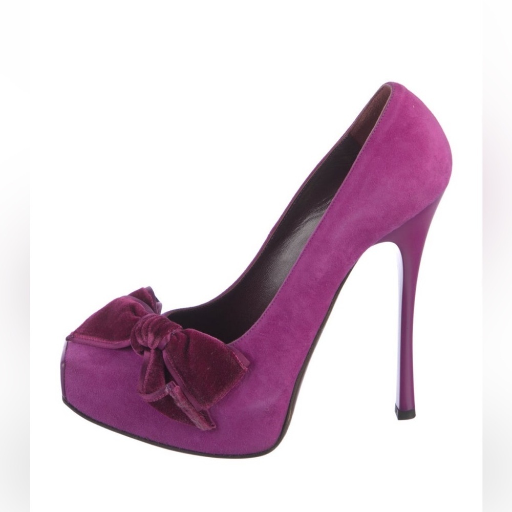 Gianmarco Lorenzi Purple Suede Bow Platform Pumps